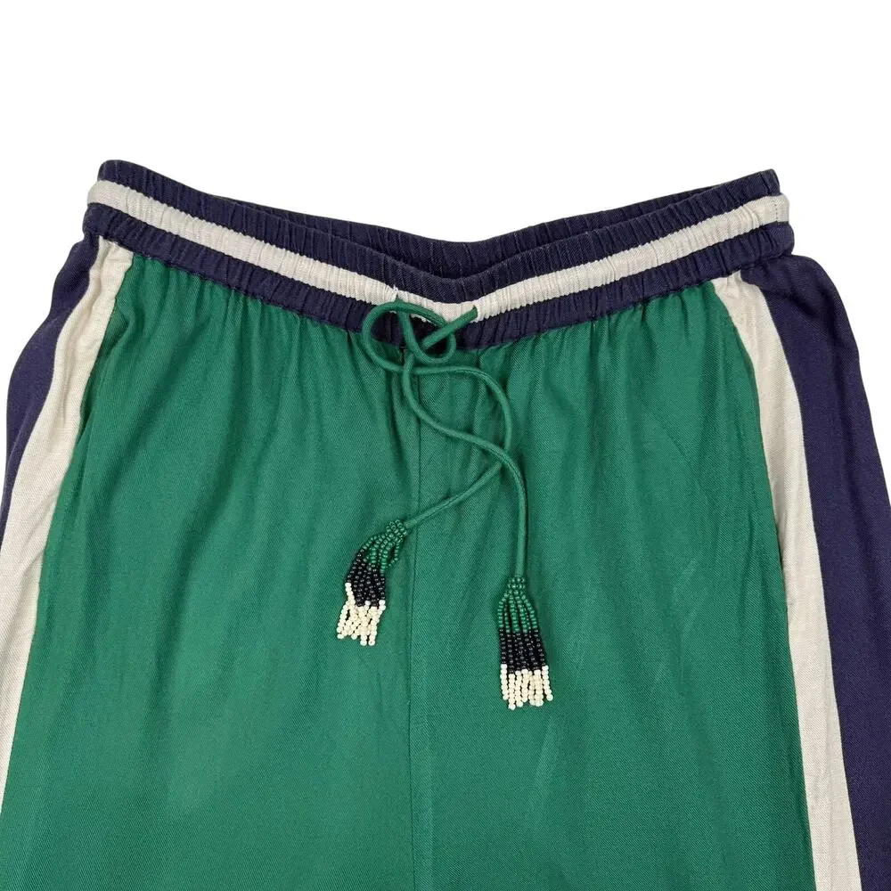 Farm Rio x Anthropologie Green Navy Wide Leg Track Pants Striped Drawstring S - Picture 3 of 16